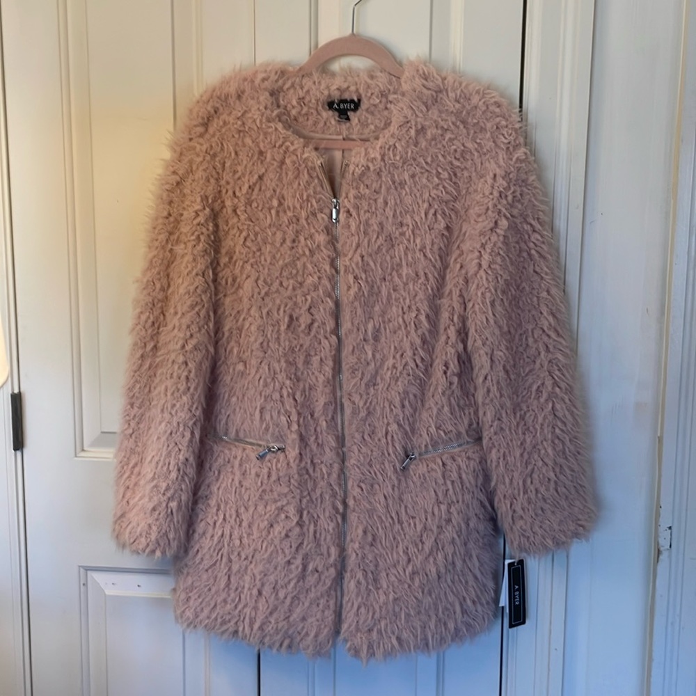 Women's A Byer Pink Faux Fur 32" Jacket